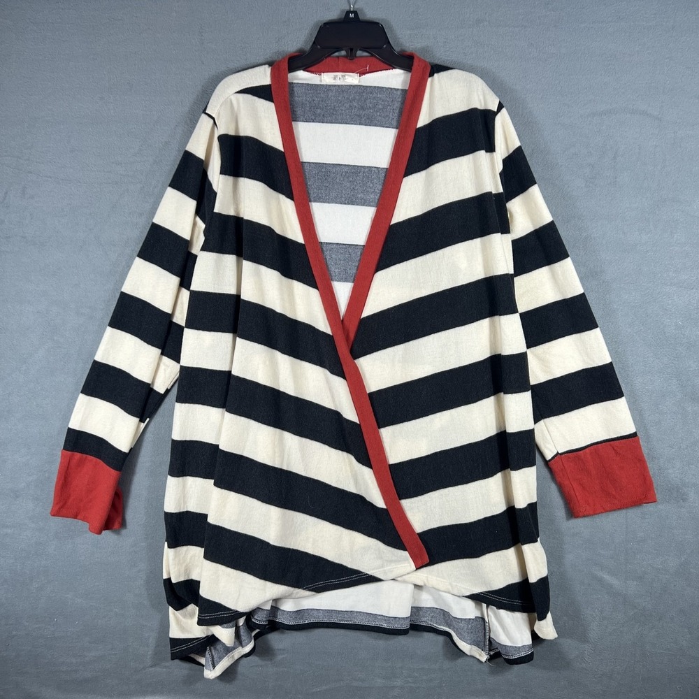 Jade by Jane Women's 3XL Plus Size Striped Open Front Cardigan Sweater Red Trim